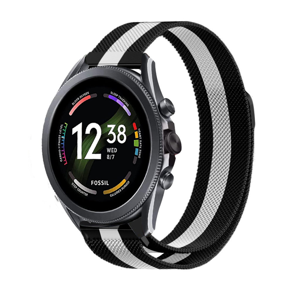 Strap-it® Strap-it Fossil Gen 6 44mm Milanese Armband (Schwarz/Weiß)