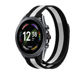 Strap-it® Fossil Gen 6 44mm Milanese Armband (Schwarz/Weiß)