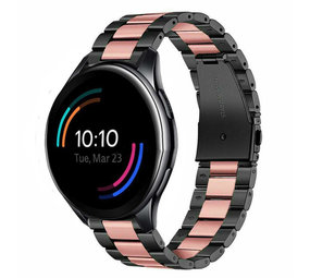 Strap-it® OnePlus Watch Stahlarmband (Schwarz/Rosa)
