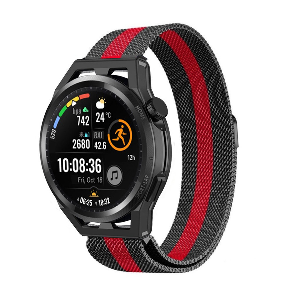 Strap-it® Strap-it Huawei Watch GT Runner Milanese Armband (Schwarz/Rot)