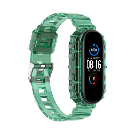 Strap-it® Strap-it Xiaomi Mi Band 5 transparentes TPU-Armband (Grün)