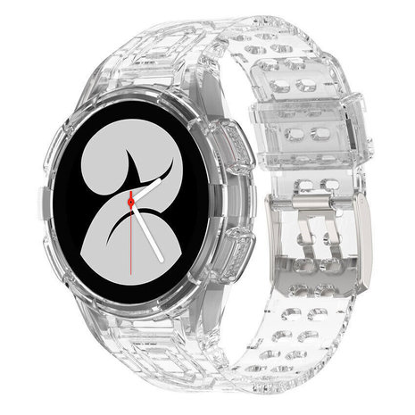 Strap-it® Strap-it Samsung Galaxy Watch 4 40mm Silikonarmband mit Rahmen (Transparent)