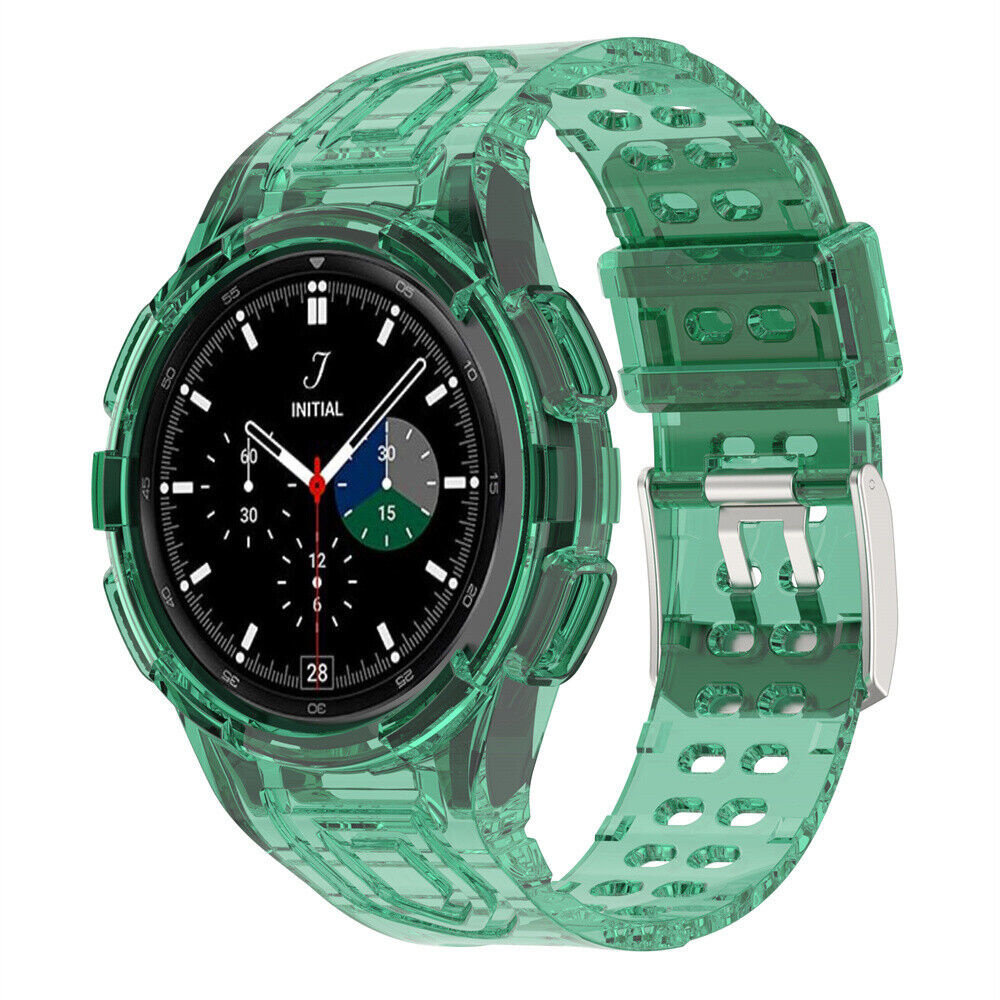 Strap-it® Strap-it Samsung Galaxy Watch 4 Classic 46mm Silikonarmband mit Rahmen (Transparent Grün)