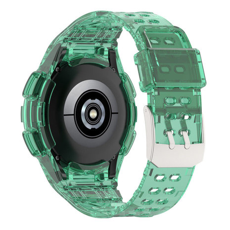 Strap-it® Strap-it Samsung Galaxy Watch 4 Classic 46mm Silikonarmband mit Rahmen (Transparent Grün)