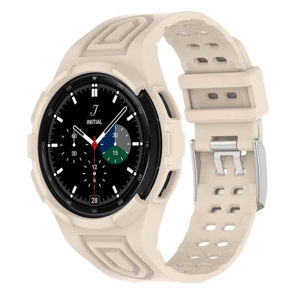 Strap-it® Strap-it Samsung Galaxy Watch 4 Classic 46mm Silikonarmband mit Rahmen (Elfenbein Weiß)