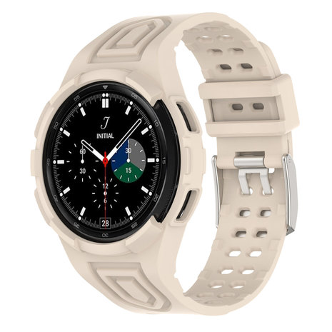 Strap-it® Strap-it Samsung Galaxy Watch 4 Classic 46mm Silikonarmband mit Rahmen (Elfenbein Weiß)