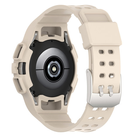 Strap-it® Strap-it Samsung Galaxy Watch 4 Classic 46mm Silikonarmband mit Rahmen (Elfenbein Weiß)