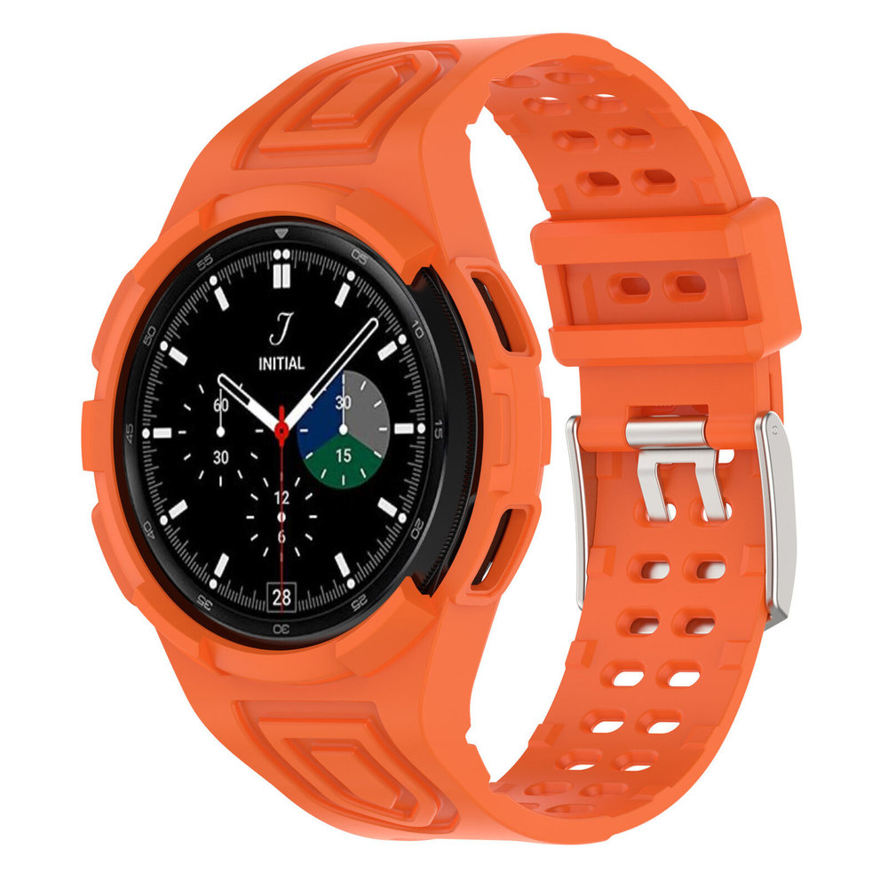 Strap-it® Strap-it Samsung Galaxy Watch 4 Classic 46mm Silikonarmband mit Rahmen (Orange)