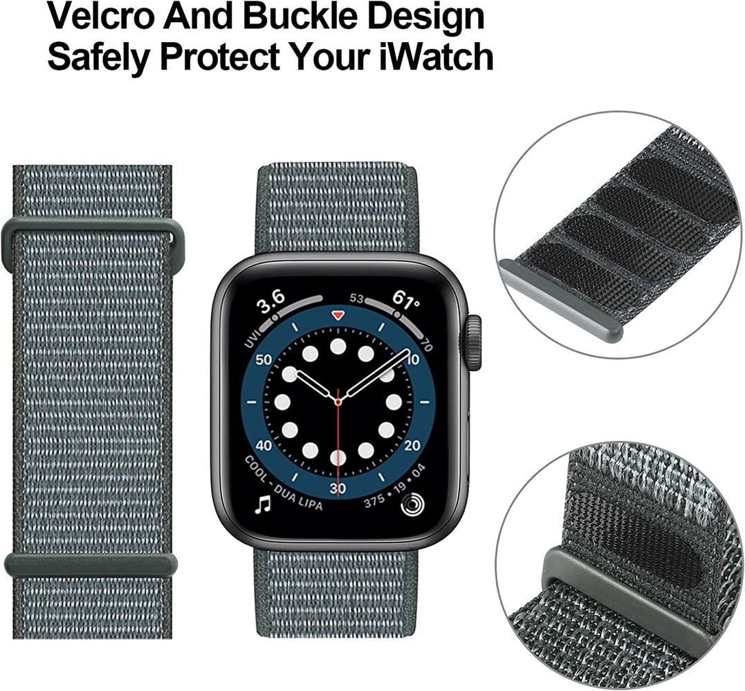 Strap-it® Strap-it Apple Watch Armband Nylon (Grau-Grün)