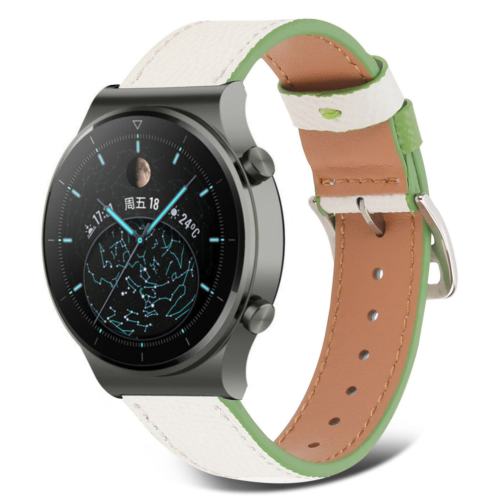 Strap-it® Strap-it Huawei Watch GT 2 Pro Lederarmband (Weiß-Grün)