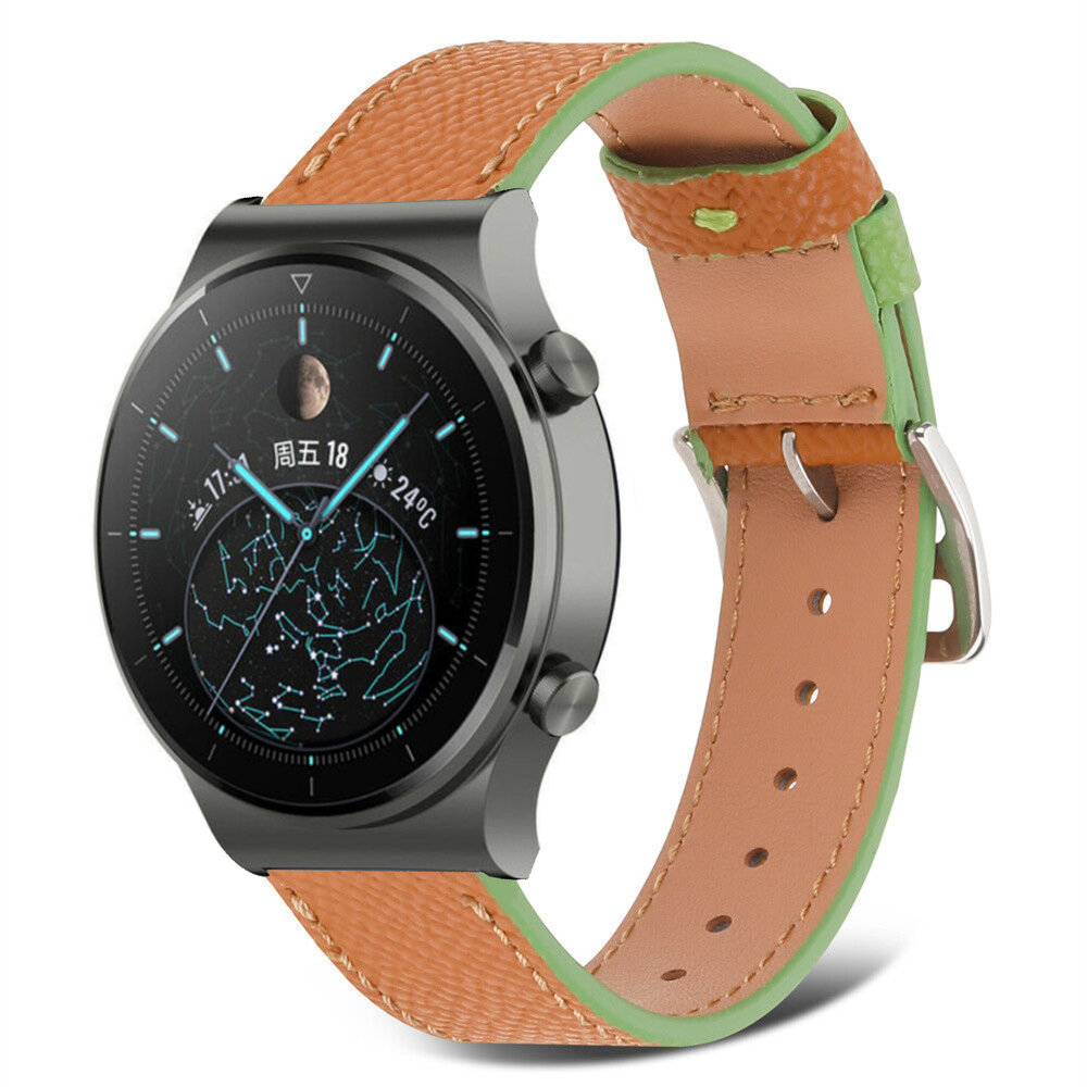 Strap-it® Strap-it Huawei Watch GT 2 Pro Lederarmband (Braun-Grün)