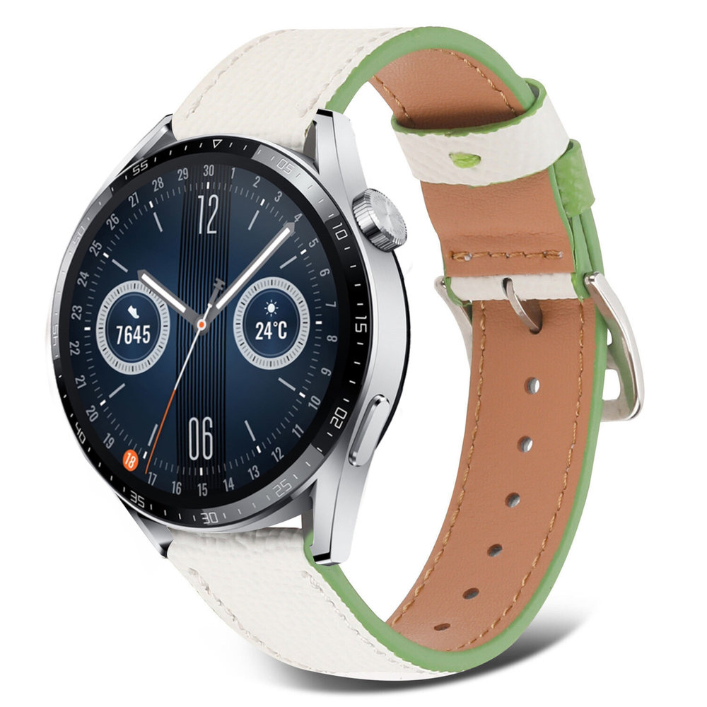 Strap-it® Strap-it Huawei Watch GT 3 46mm Lederarmband (Weiß-Grün) Strap-it® Strap-it Huawei Watch GT 3 46mm Lederarmband (Weiß-Grün)