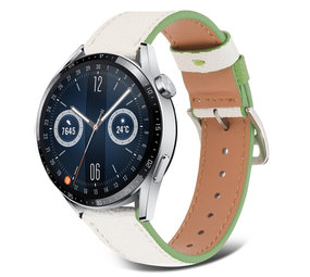 Strap-it® Huawei Watch GT 3 46mm Lederarmband (Weiß-Grün) Strap-it® Huawei Watch GT 3 46mm Lederarmband (Weiß-Grün)