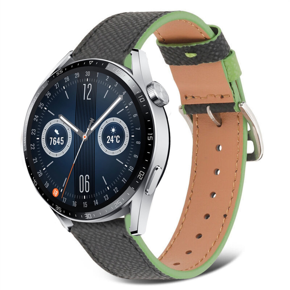 Strap-it® Strap-it Huawei Watch GT 3 46mm Lederarmband (Schwarz-Grün)