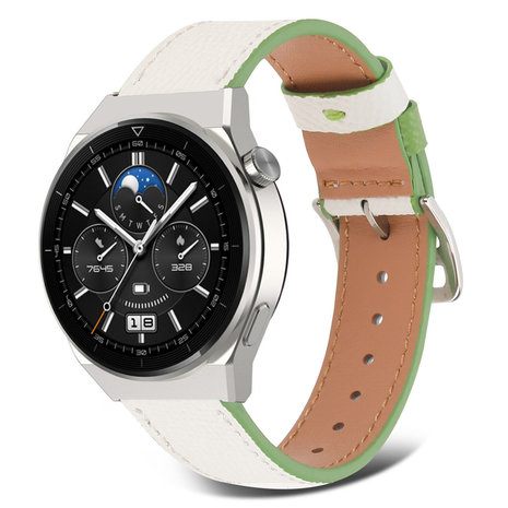 Strap-it® Strap-it Huawei Watch GT 3 Pro 46mm Lederarmband (Weiß-Grün)