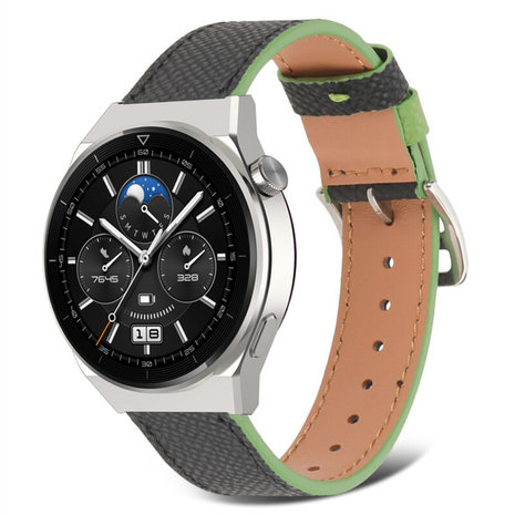 Strap-it® Strap-it Huawei Watch GT 3 Pro 46mm Lederarmband (Schwarz-Grün)