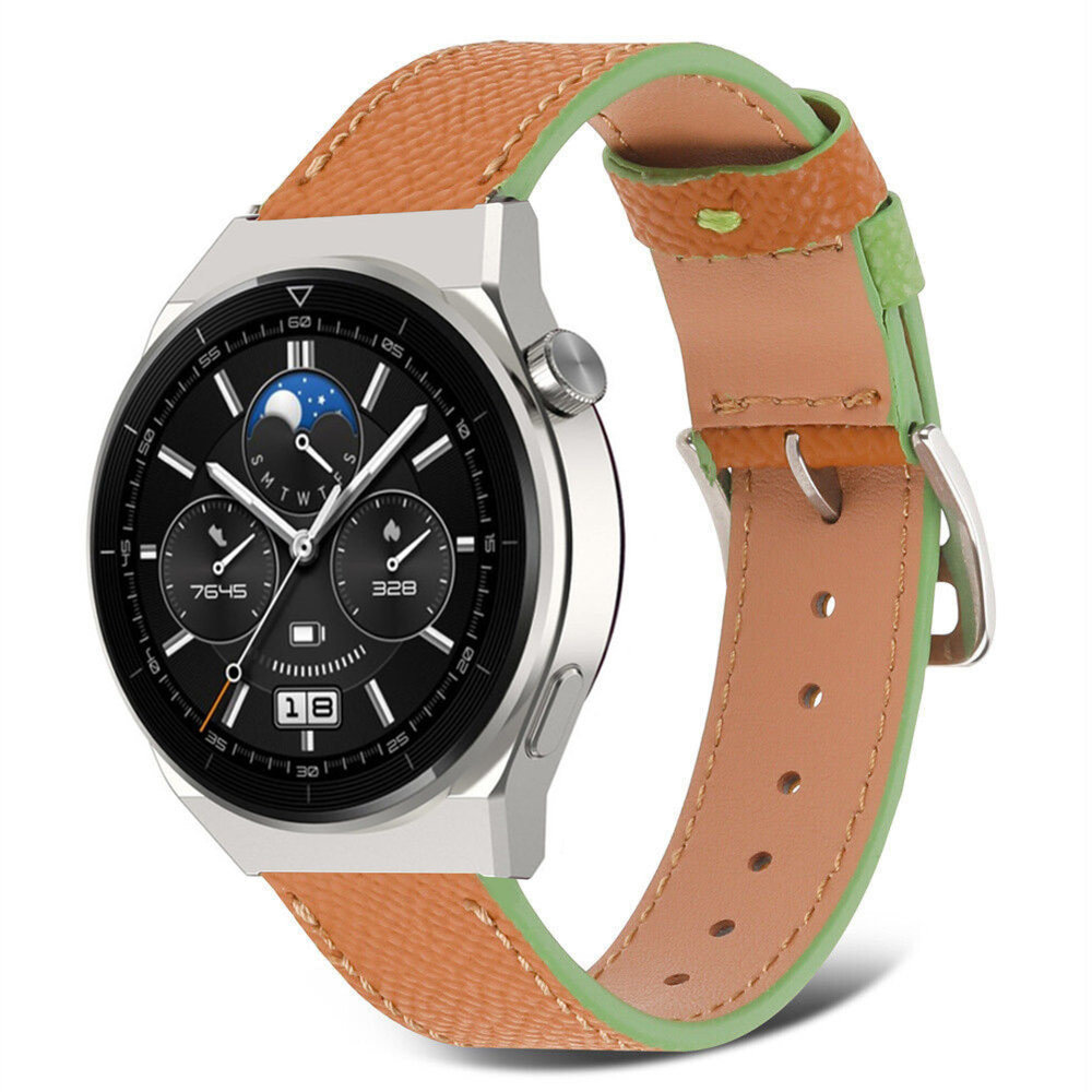Strap-it® Strap-it Huawei Watch GT 3 Pro 46mm Lederarmband (Braun-Grün)