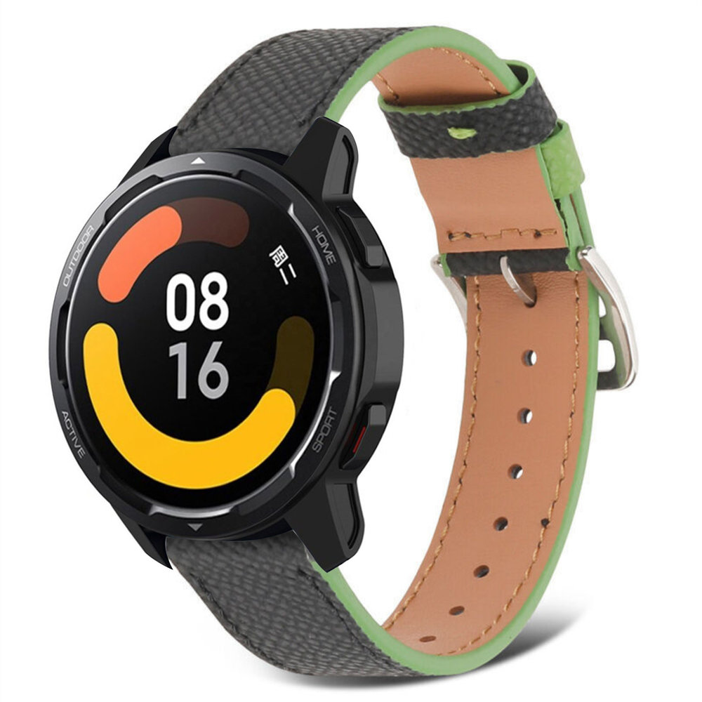 Strap-it® Strap-it Xiaomi Watch S1 Lederarmband (Schwarz-Grün)