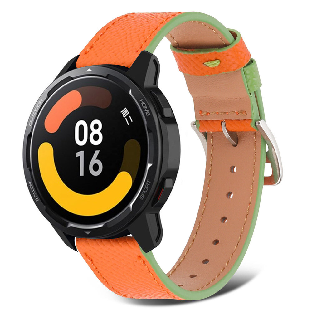 Strap-it® Strap-it Xiaomi Watch S1 Lederarmband (Orange-Grün)