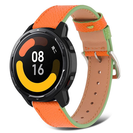 Strap-it® Strap-it Xiaomi Watch S1 Lederarmband (Orange-Grün)