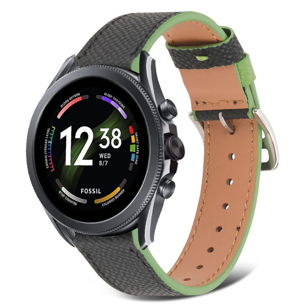 Strap-it® Strap-it Fossil Gen 6 44mm Lederarmband (Schwarz & Grün)