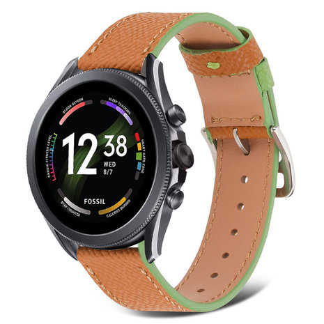 Strap-it® Strap-it Fossil Gen 6 44mm Lederarmband (Braun-Grün)