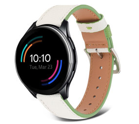 Strap-it® OnePlus Watch Lederarmband (Weiß-Grün)
