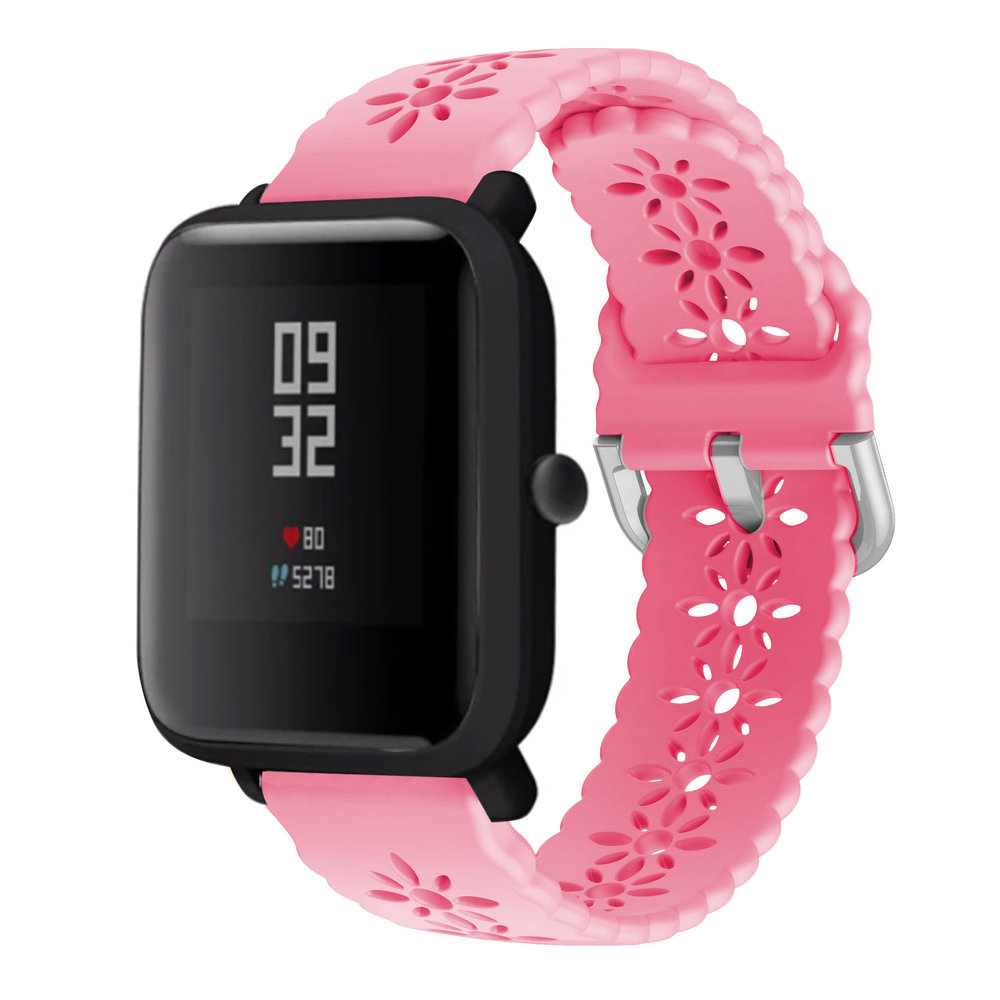 Strap-it® Strap-it Xiaomi Amazfit Bip Silikonarmband mit Muster (Hellrosa)