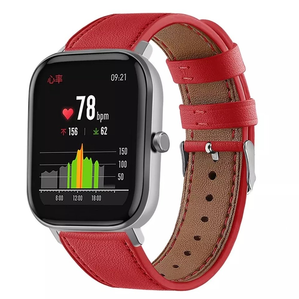 Strap-it® Strap-it Xiaomi Amazfit GTS Lederarmband (Rot)
