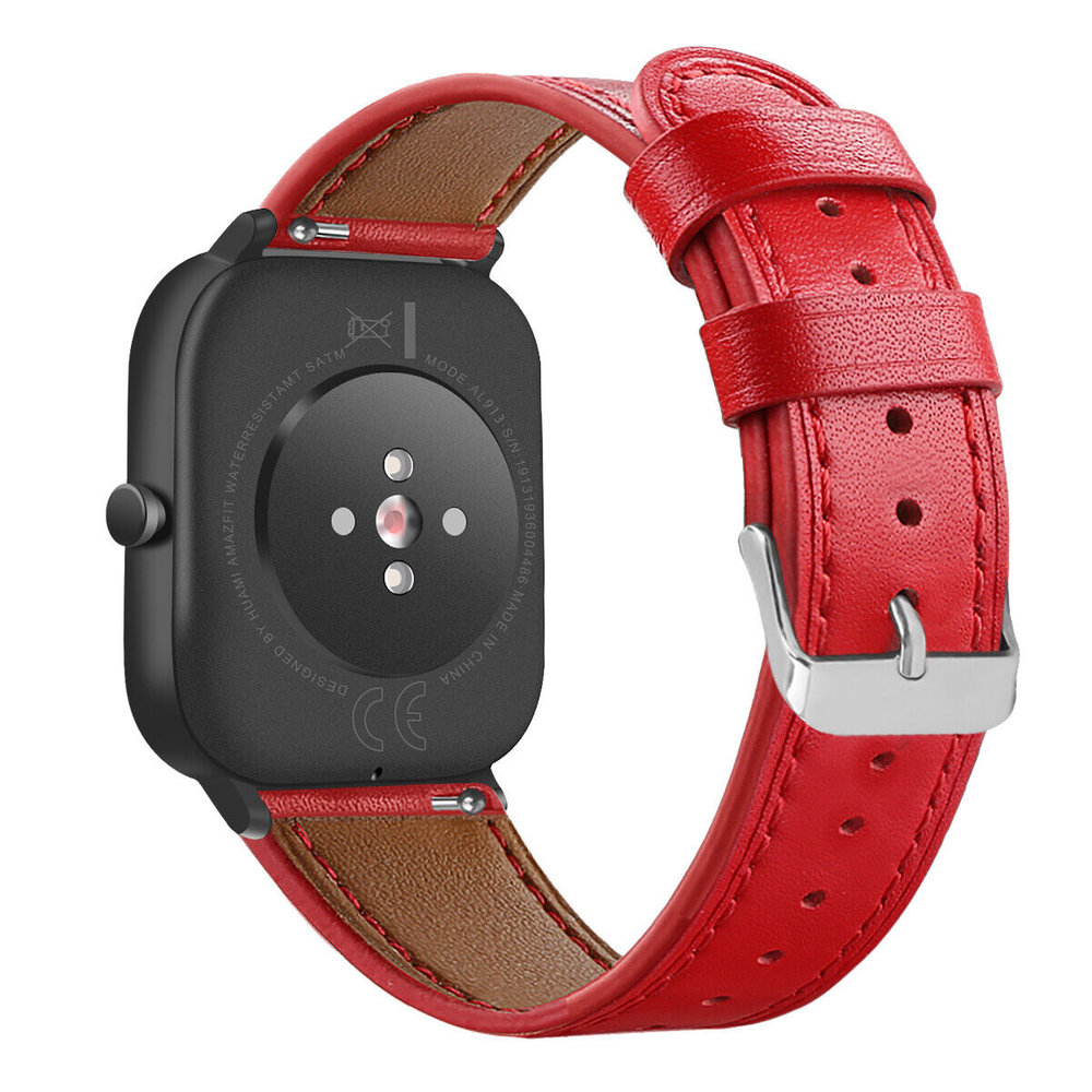 Strap-it® Strap-it Xiaomi Amazfit GTS Lederarmband (Rot)