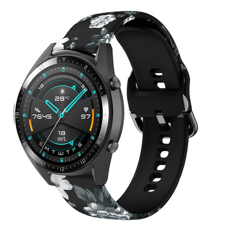 Strap-it® Strap-it Grey Flower Huawei Watch GT 42mm Armband Strap-it® Strap-it Grey Flower Huawei Watch GT 42mm Armband