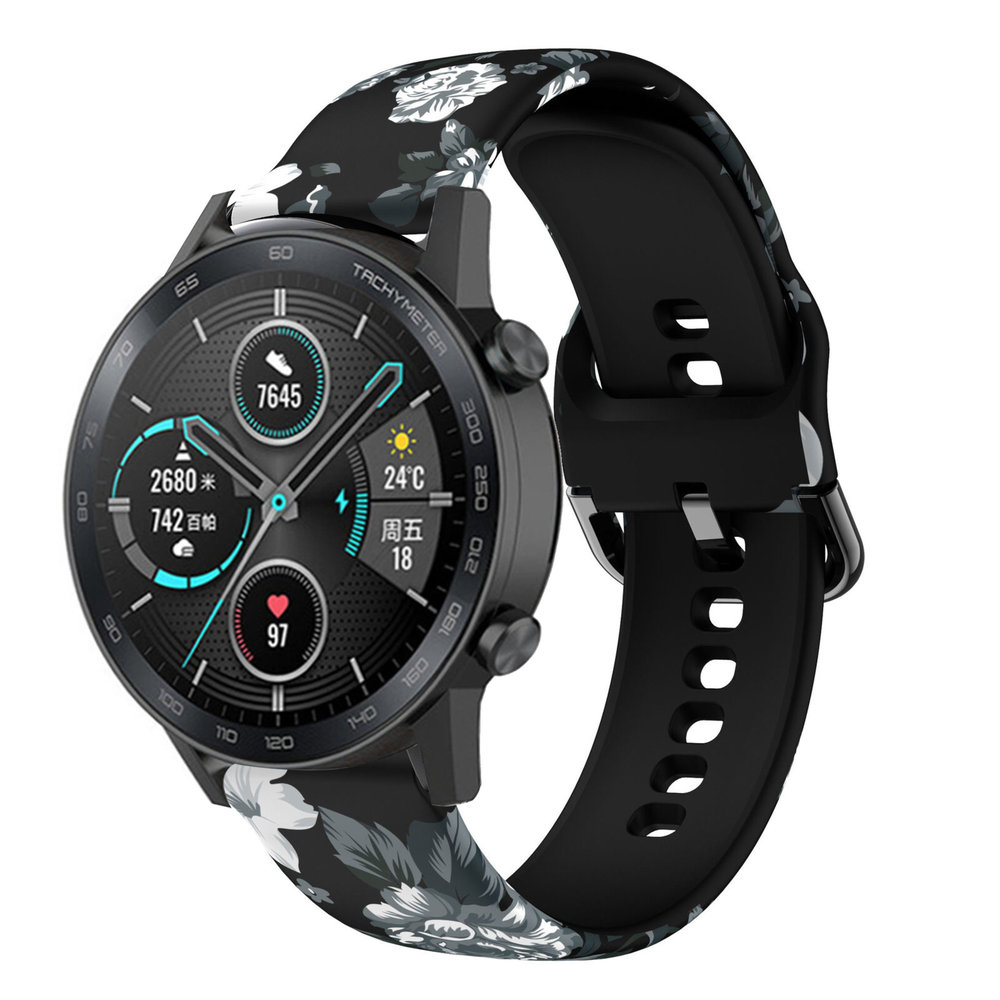 Strap-it® Strap-it Grey Flower Honor Magic Watch 2 42mm Armband Strap-it® Strap-it Grey Flower Honor Magic Watch 2 42mm Armband