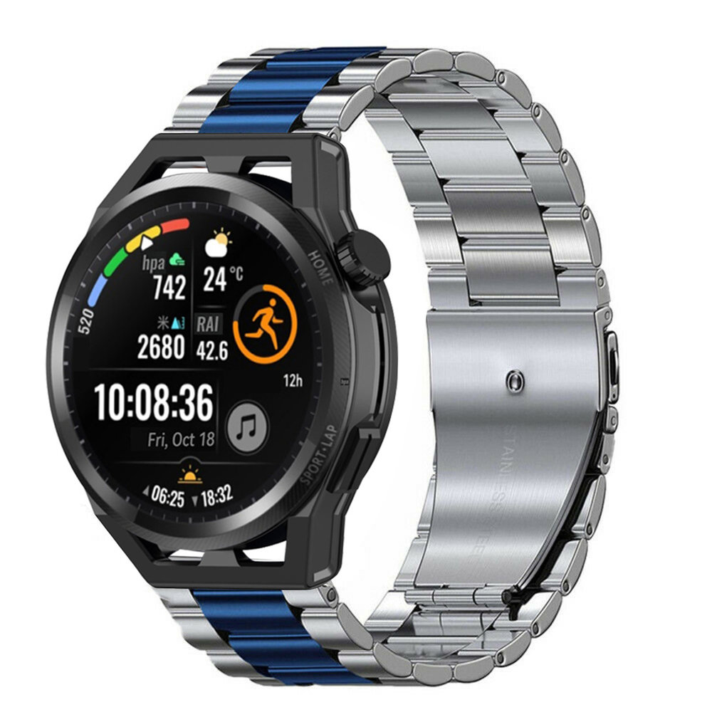 Strap-it® Strap-it Huawei Watch GT Runner Stahlarmband (Silber/Blau)