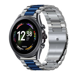 Strap-it® Fossil Gen 6 44mm Stahlarmband (Silber/Blau)