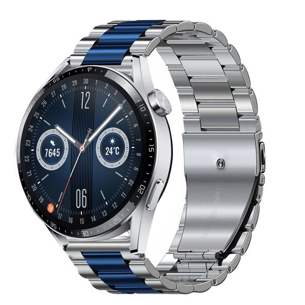 Strap-it® Strap-it Huawei Watch GT 3 46mm Stahlarmband (Silber/Blau)