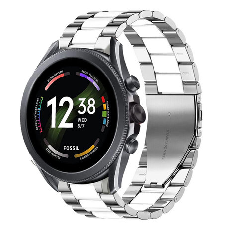 Strap-it® Strap-it Fossil Gen 6 44mm Stahlarmband (Silber/Weiß)