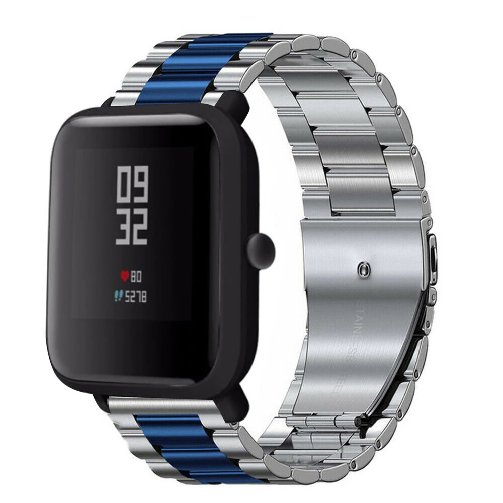 Strap-it® Strap-it Xiaomi Amazfit Bip Stahlarmband (Silber/Blau)