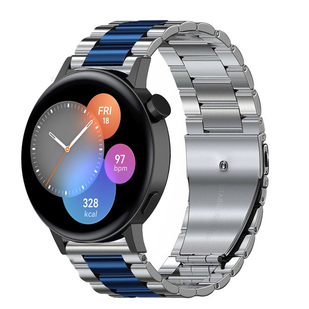 Strap-it® Strap-it Huawei Watch GT 3 42mm Stahlarmband (Silber/Blau)