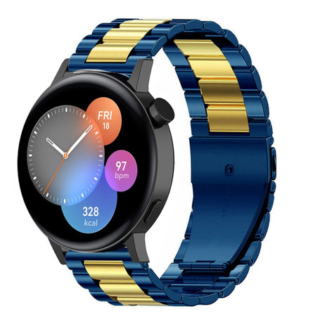 Strap-it® Strap-it Huawei Watch GT 3 42mm Stahlarmband (Blau/Gold)