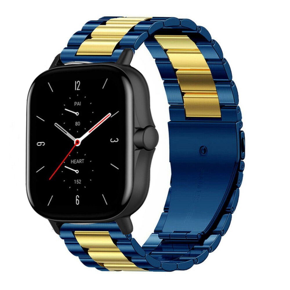 Strap-it® Strap-it Amazfit GTS 2 Stahlarmband (Blau/Gold)