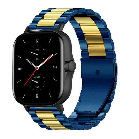 Strap-it® Strap-it Amazfit GTS 2 Stahlarmband (Blau/Gold)