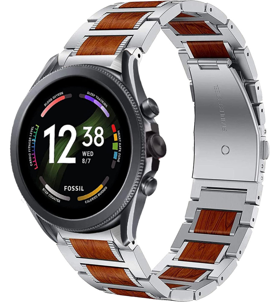 Strap-it® Strap-it Fossil Gen 6 44mm Holz/Stahlarmband (Silber)