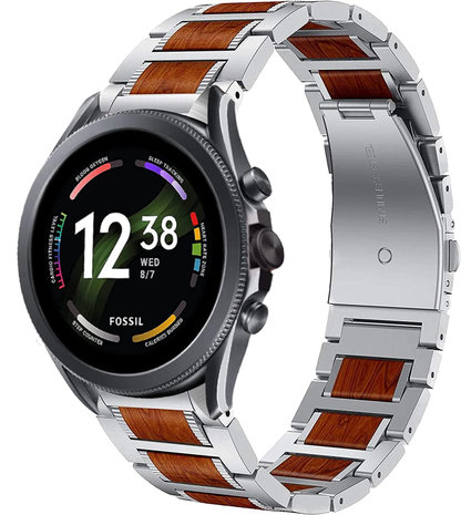 Strap-it® Strap-it Fossil Gen 6 44mm Holz/Stahlarmband (Silber)