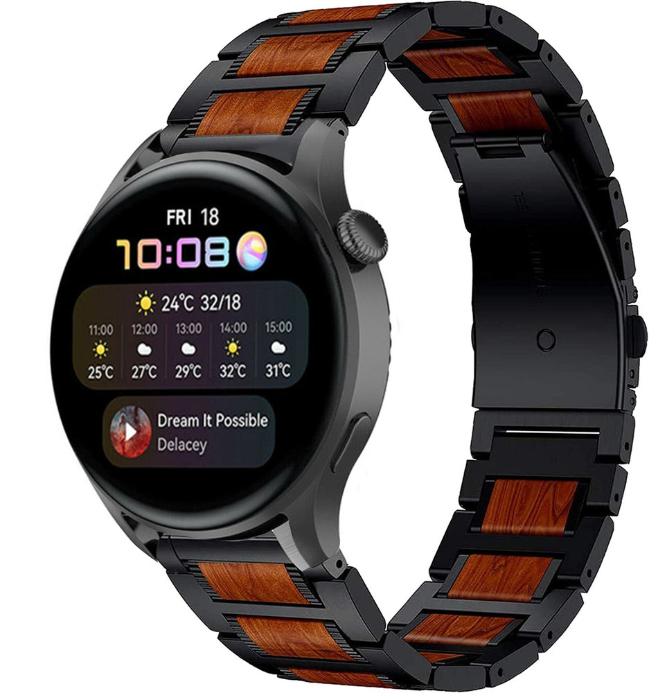 Strap-it® Strap-it Huawei Watch 3 (Pro) Holz/Stahlarmband (Schwarz) Strap-it® Strap-it Huawei Watch 3 (Pro) Holz/Stahlarmband (Schwarz)
