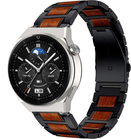 Strap-it® Strap-it Huawei Watch GT 3 Pro 46mm Holz/Stahlarmband (Schwarz)