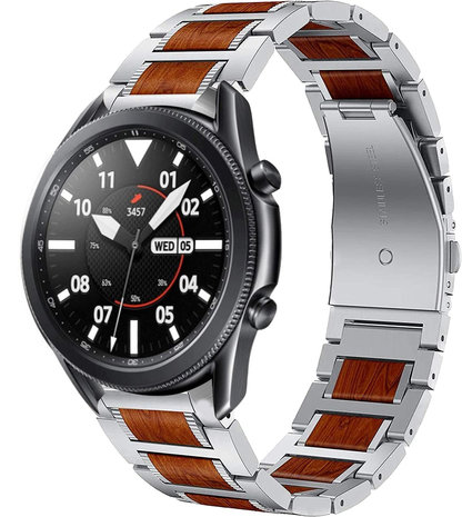 Strap-it® Strap-it Samsung Galaxy Watch 3 45mm Holz/Stahlarmband (Silber)