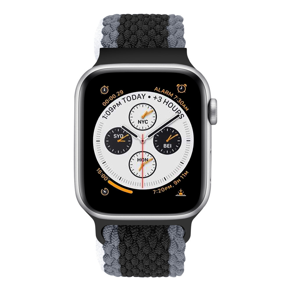 Strap-it® Strap-it Apple Watch verstellbares gewebtes Nylonarmband (Schwarz/Grau) Strap-it® Strap-it Apple Watch verstellbares gewebtes Nylonarmband (Schwarz/Grau)