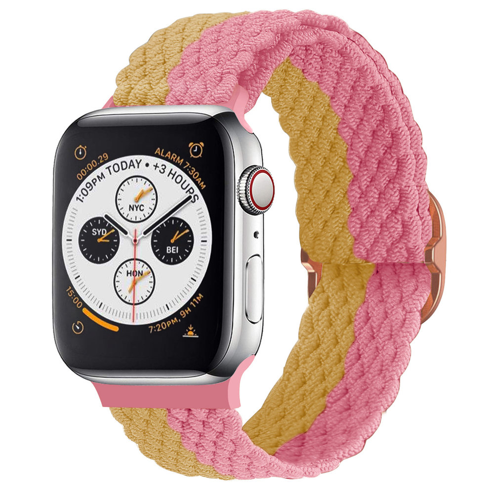 Strap-it® Strap-it Apple Watch verstellbares gewebtes Nylonarmband (Gelb/Rosa)
