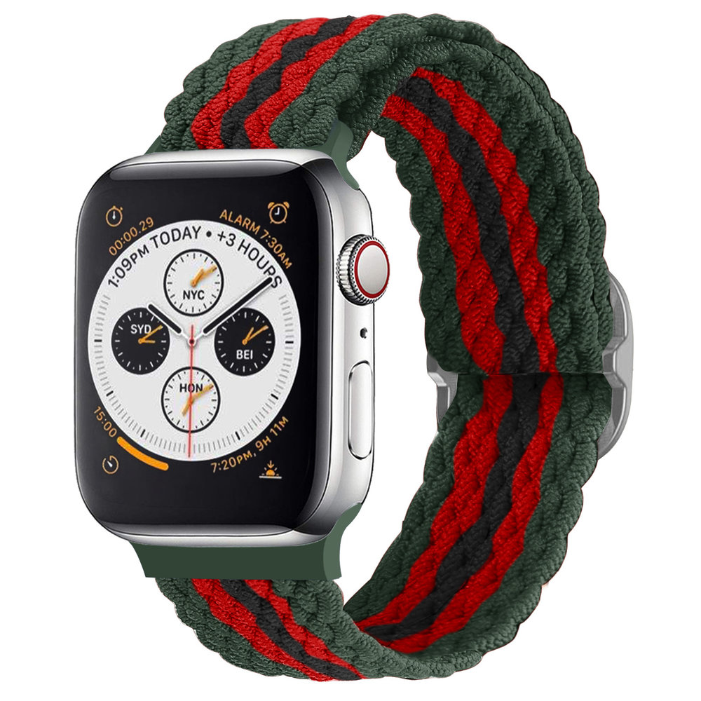 Strap-it® Strap-it Apple Watch verstellbares gewebtes Nylonarmband (Rot/Schwarz/Grün)
