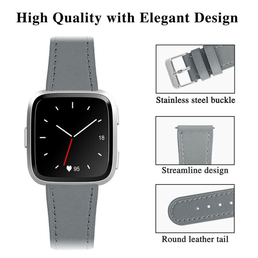 Strap-it® Strap-it Fitbit Versa Lederarmband (Grau) Strap-it® Strap-it Fitbit Versa Lederarmband (Grau)